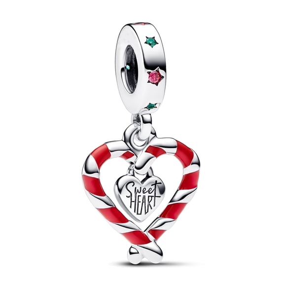 ROSIANNA 925 Sterling Silver Charm for Bracelets Double Candy Cane Heart Christmas Charm Women Bracelet Charm