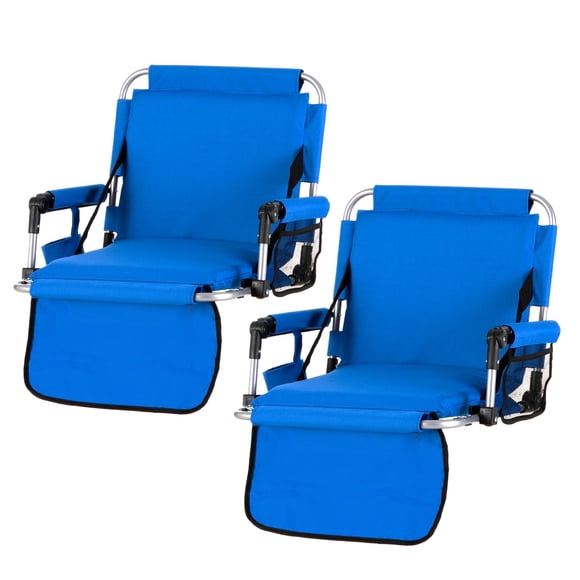 Asientos plegables para estadio LET'S CAMP, paquete de 2, con portavasos, azul