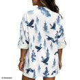 thumbnail image 2 of FKELYI Faux Linen Shirts for Women Summer Blouse V-Neck 3/4 Sleeve Casual Top Eagle Forest Ink Painting Print Soft Loose Fit Business Casual Outfits for Ladies, M, 2 of 5