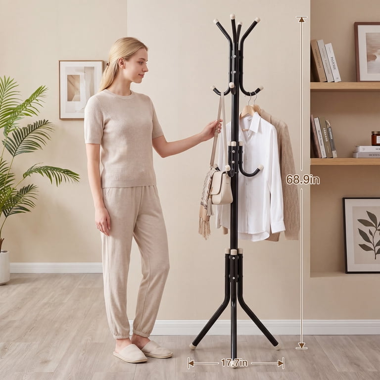 Large Freestanding Metal Coat Rack, Steel Hanger for Jackets, 68.9