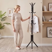 HONEIER Coat Rack, 68.9 Metal Coat Rack Stand with 12 Hooks Standing Coat Rack for Entryway Bedroom Living Room, Black