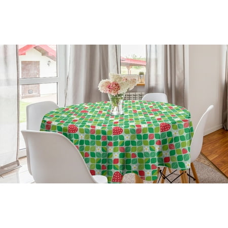 

Spring Round Tablecloth Repetitive Daisy Strawberry Leaves Blossoms Illustration Circle Table Cloth Cover for Dining Room Kitchen Decor 60 Dark Coral Lime Green by Ambesonne