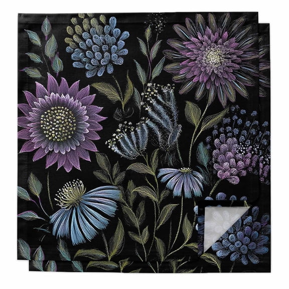 Pink Blue Floral Cloth Napkins, Boho Vintage Abstract Art Botanical Washable and Reusable Dinner Napkins Set of 2, Table Napkin for Kitchen Party Birthday Wedding Hotel Housewarming 20"x20"