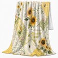thumbnail image 2 of Sunflower Honeybee Patchwork Farmhouse, Rustic Botanical Portrait, Warm Flannel Blanket for Ranch House and Living Room, Garden Lovers Housewarming Gift, Rustic Home Decor, 2 of 9