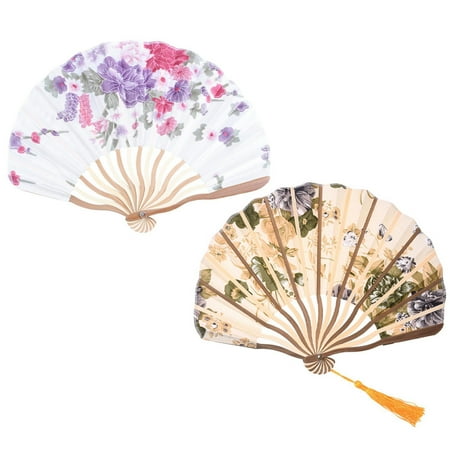 

Bamboo Flower Printed Japanese Style Foldable Hand Held Fan Gift Decor & Classic Style Peony Flower Fabric Bamboo Folding Dance Hand Fan Beige