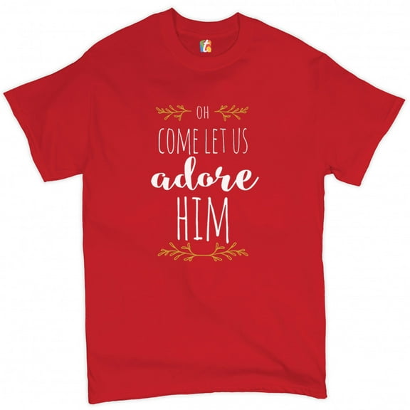 Tee Hunt Oh Come Let Us Adore Him T-Shirt Jesus Christ Christmas Xmas Men's Tee