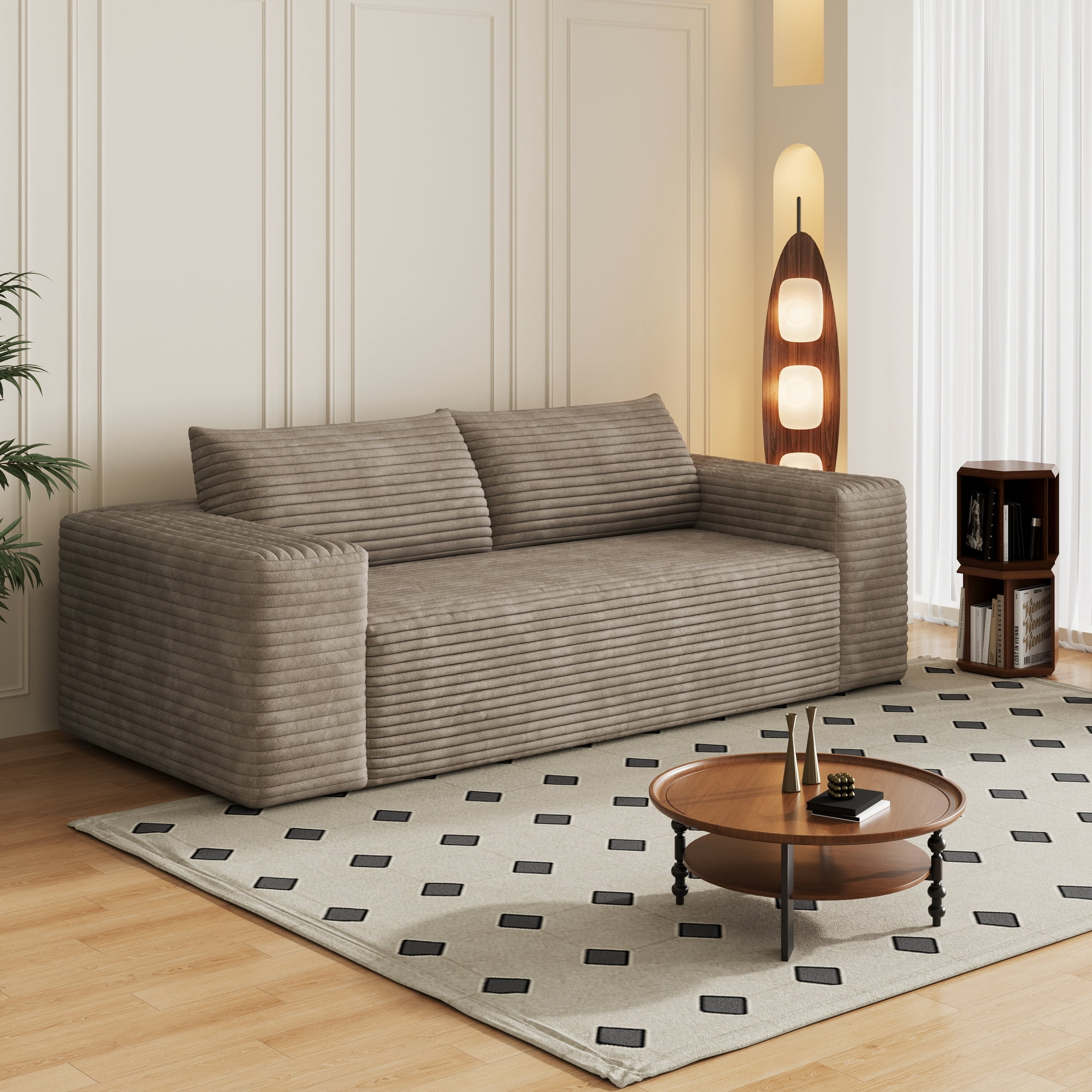 Leumius 78.8" Cloud Couch,3 Setaser Sofa with Deep Seat,Boneless Couch Sofa with 2 Pillows for Living Room,No Assembly Required,Camel