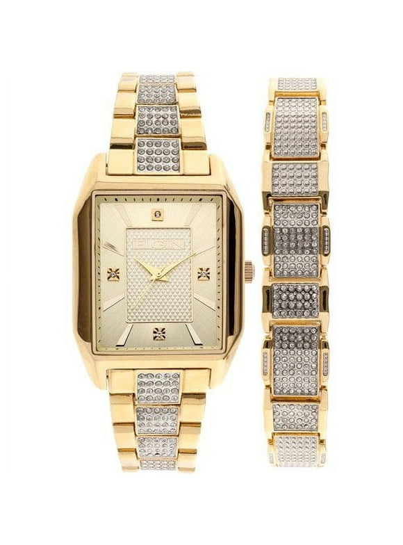 Elgin Adult Male Analog Watch and Bracelet Set Square Dial in Gold (FG9754ST)