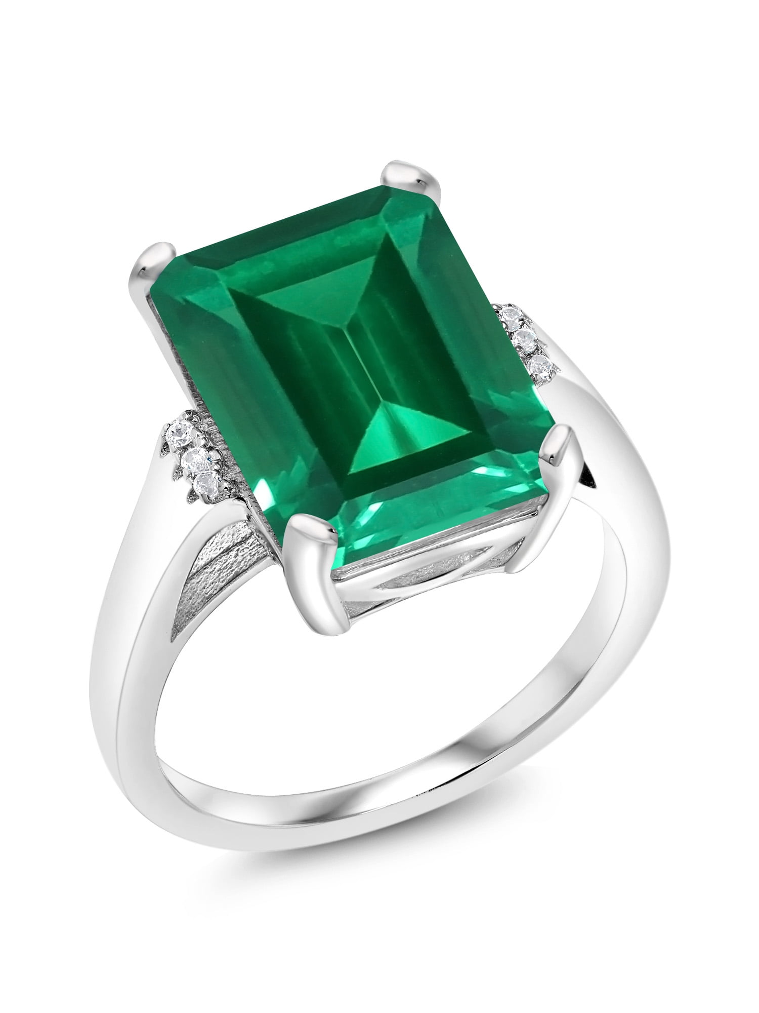 Gem Stone King - 6.57 Ct Emerald Cut Green Simulated Emerald 925