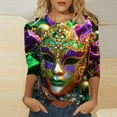 thumbnail image 2 of Ashosteey 2024 Mardi Gras Shirt for Women Carnival Themed Outfit Party Tee Mask Graphic 3/4 Sleeve Tunic Tops Crewneck Parade Blouse Tshirt, 2 of 5