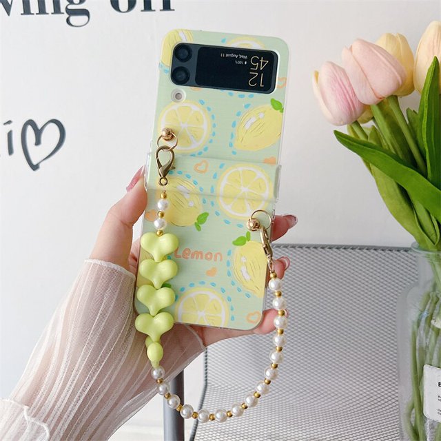 Funda de teléfono con patrón de aguacate Straberry Summer para Samsung Galaxy Z Flip 4 3 Flip3 Flip4 5G, funda con correa, bonitas fundas con bisagras de frutas, Capa zhangmengya LED