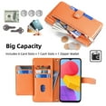thumbnail image 4 of Zipper Wallet Case for Samsung Galaxy S22 Plus, Crossbody Lanyard Shoulder Strap & Wrist Hand Strap Handbag Cover, Premium Leather 6 Card Slots Holder Kickstand Magnetic Flip Folio Case, Orange, 4 of 8