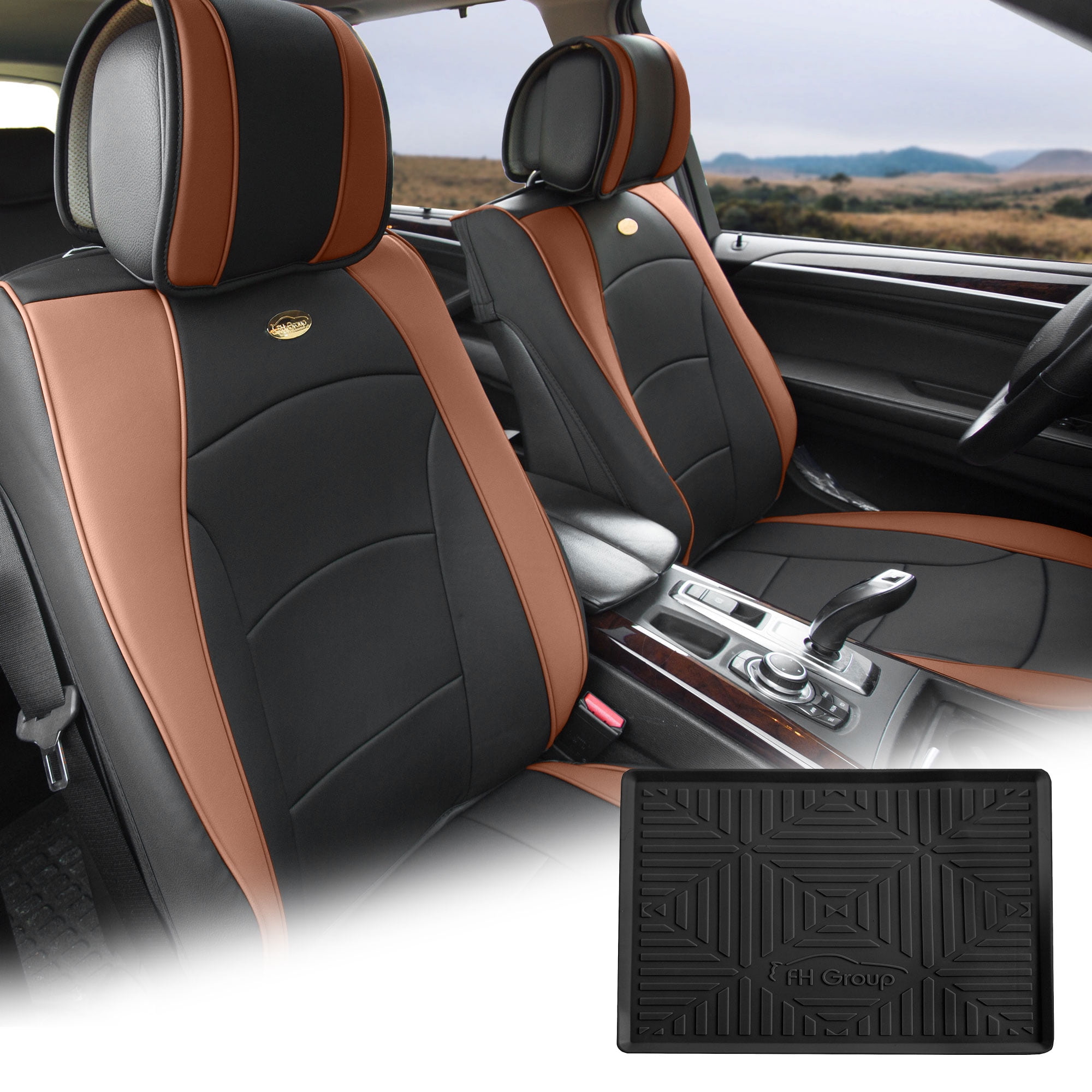 Fh Group Brown Black Leatherette Front Bucket Seat Cushion Covers For 