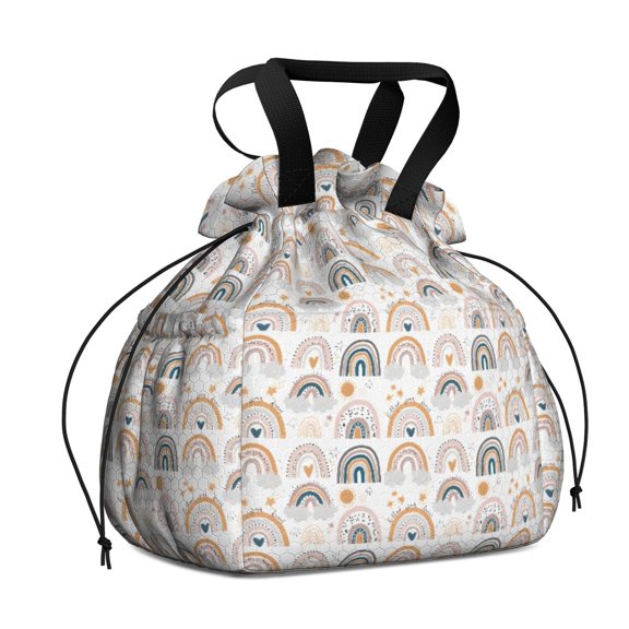 Boho Bohemia Rainbow Drawstring Lunch Bag Women - Drawstring Lunch Bag Insulated for Work Office - Stain-Resistant Large Lunchbags for Women with Multi-Pockets