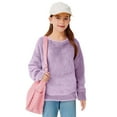 thumbnail image 4 of Ecqkame Girls Sherpa Crewneck Sweatshirts Double Sided Velvet Long Sleeve Cute Pullover Tops Oversized Lightweight Fleece Sweatshirt 5-15 Years Purple 13 Year, 4 of 9