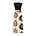 thumbnail image 3 of Women's Casual Summer Crewneck A Line Sleeveless Print Flowy Boho Long Maxi Dress with Belt, Beige S, 3 of 3