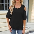 thumbnail image 2 of ICHUANYI Womens Spring And Summer Off The Shoulder Crew Neck Lace Patchwork 3/4 Sleeve Loose Tops Cloth New Trending, 2 of 8