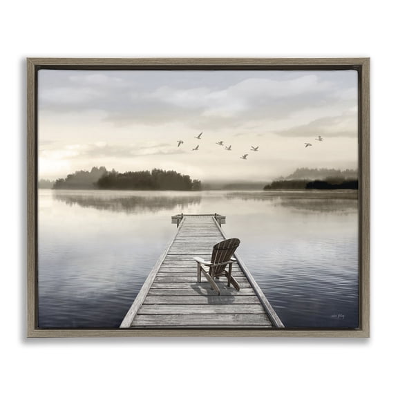 Stupell Industries Coastal Beach Chair on Dock Brown Floating Frame Canvas Art, 21 x 17, by Amber Sterling