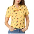 thumbnail image 2 of INSPIRE CHIC Women's Short Sleeve Tie Bow Neck Printed Blouse S Yellow-Cherry, 2 of 7