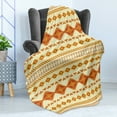 thumbnail image 4 of Aztec Soft Flannel Fleece Throw Blanket, Old Pattern with Vintage Colors Mexican Indigenous Culture, Cozy Plush for Indoor and Outdoor Use, 50" x 70", Yellow Orange, by Ambesonne, 4 of 5
