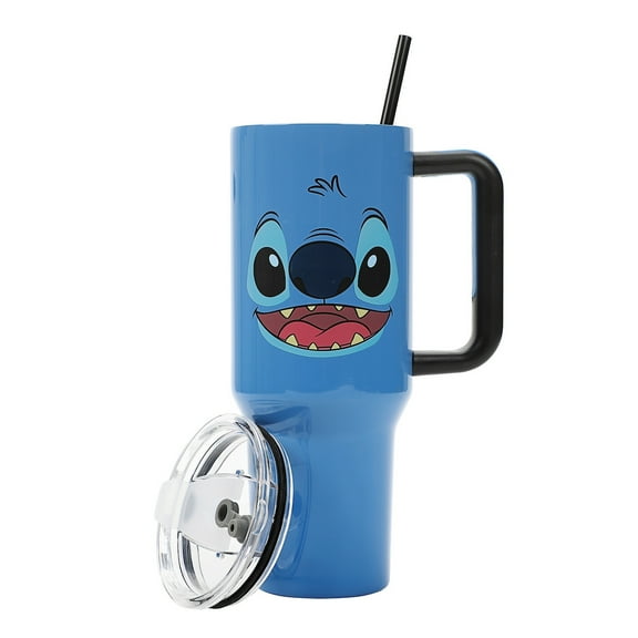 Disney Stitch Vacuum Insulated 40 Oz. Stainless Steel Tumbler with Straw & Leak-Proof Lid Easy Carry Handle for Travel or Home