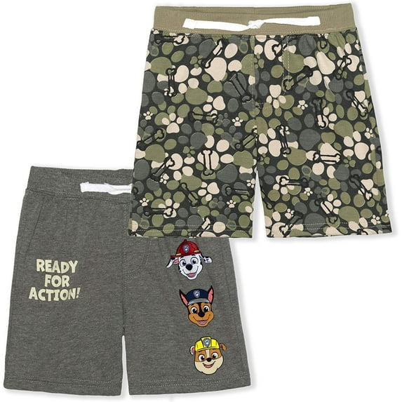 Nickelodeon 2 Pack Shorts Set for Boys, Paw Patrol Kids Short Pants, Olive and Gray, Size 2T