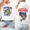 thumbnail image 2 of Unisex Funny Bass Fishing Hoodie – Fish Around Find Out – Hooked On Freedom Unisex Hoodie – Patriotic Fishing Sweatshirt – Gift For Fishermen & Fisherwomen Hoodie, 2 of 6