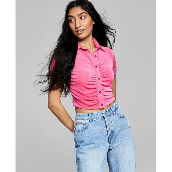 Now This Womens Cropped Polo Shirt Fuschia S