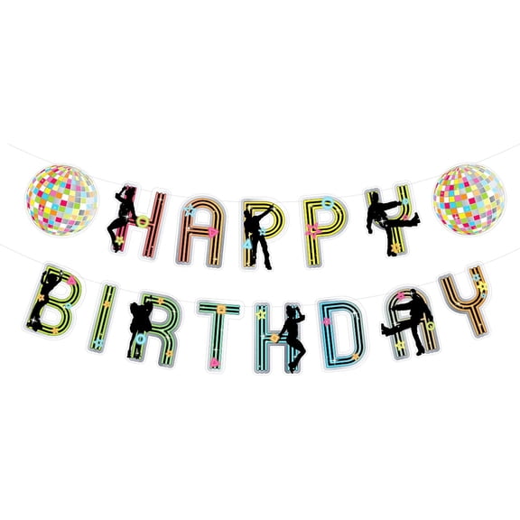 Disco Happy Birthday Banner for Disco Theme Birthday Party Decoration, 70s Theme Disco Fever Dancers Party Bunting Supply, 1970s Disco Party Decoration