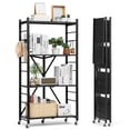 thumbnail image 1 of VEVOR 4-Tier Foldable Storage Shelf, 28W x 13D x 54H Inch Folding Metal Rack Shelving Unit, No Assembly Organizer Shelf with 5 Wheels & 4 Hooks for Pantry, Kitchen, Garage, Basement, Black, 1 of 9