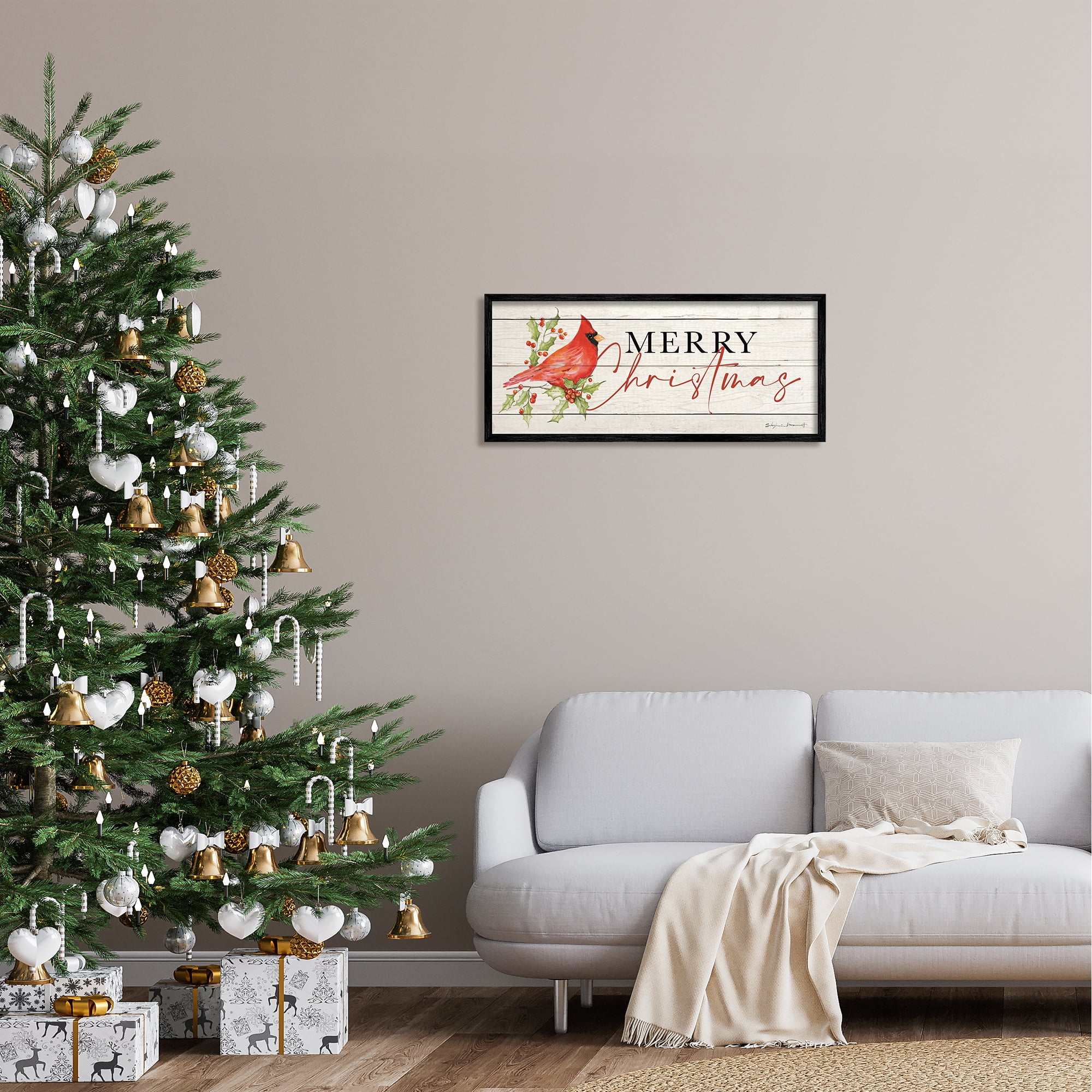 Stupell Industries Merry Christmas Holiday Cardinal Holiday Painting Black Framed Art Print Wall Art