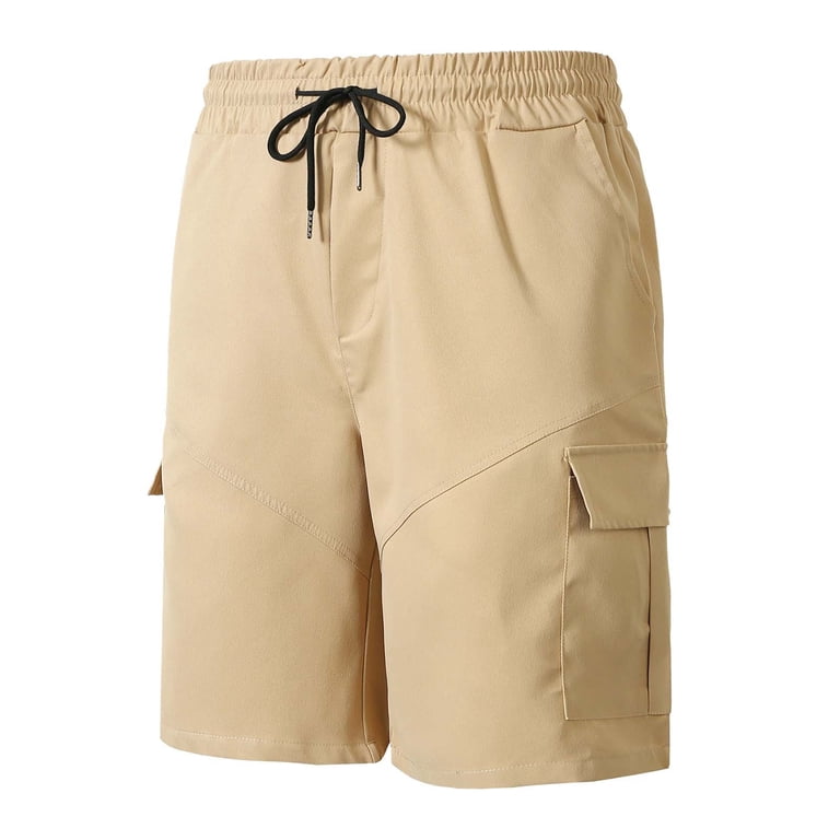 Mens Shorts Casual Cargo Solid Color Multi Pocket Tie Sports