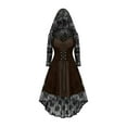 thumbnail image 2 of QATAINLAV Women's Gothic Hooded Dresses Lace-Up Front Long Sleeve Flowy Hem Midi Dress Ladies Halloween Witch Costumes, Coffee, L, 2 of 7