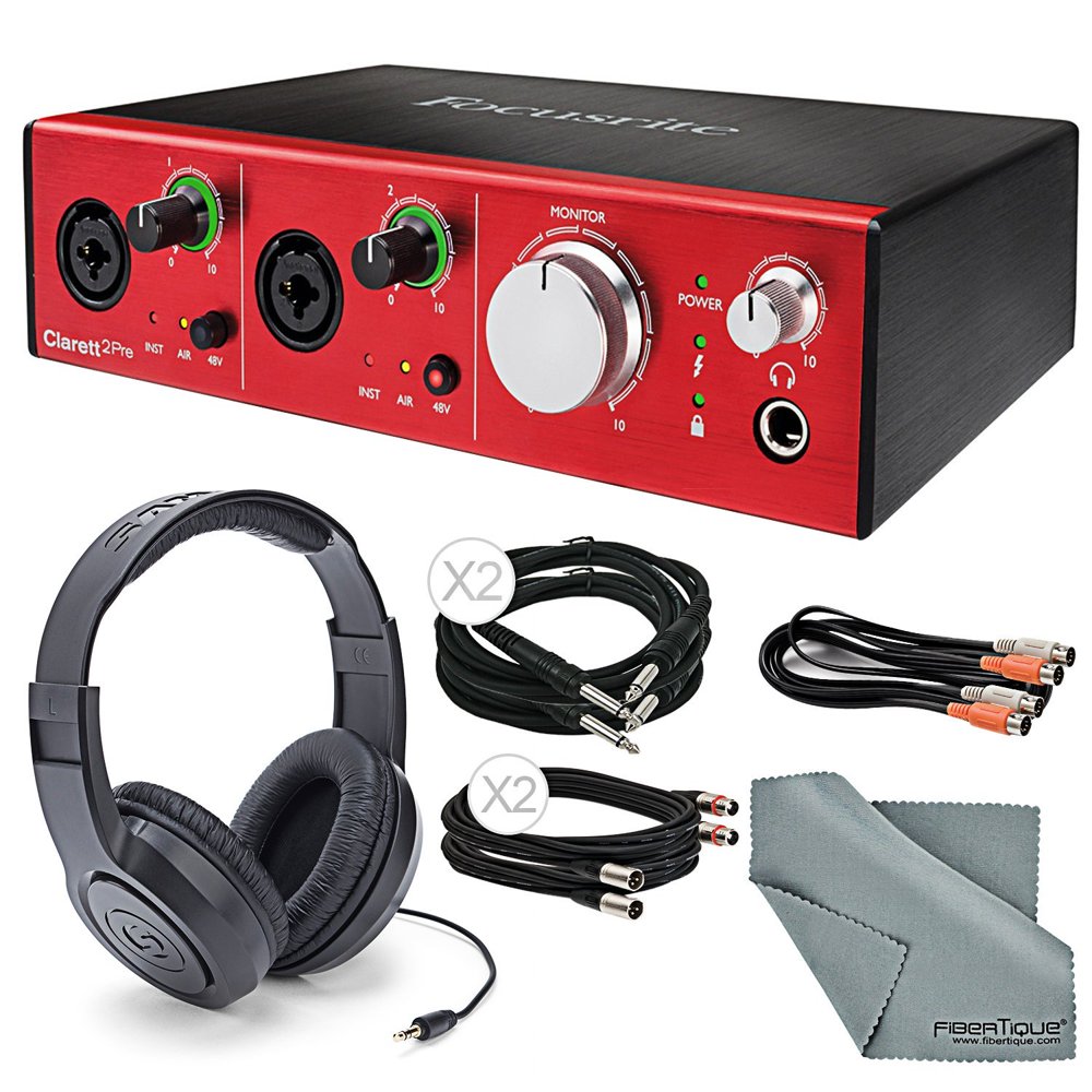 Focusrite Clarett 2Pre - Thunderbolt Audio Interface Bundle W/ 2x XLR ...