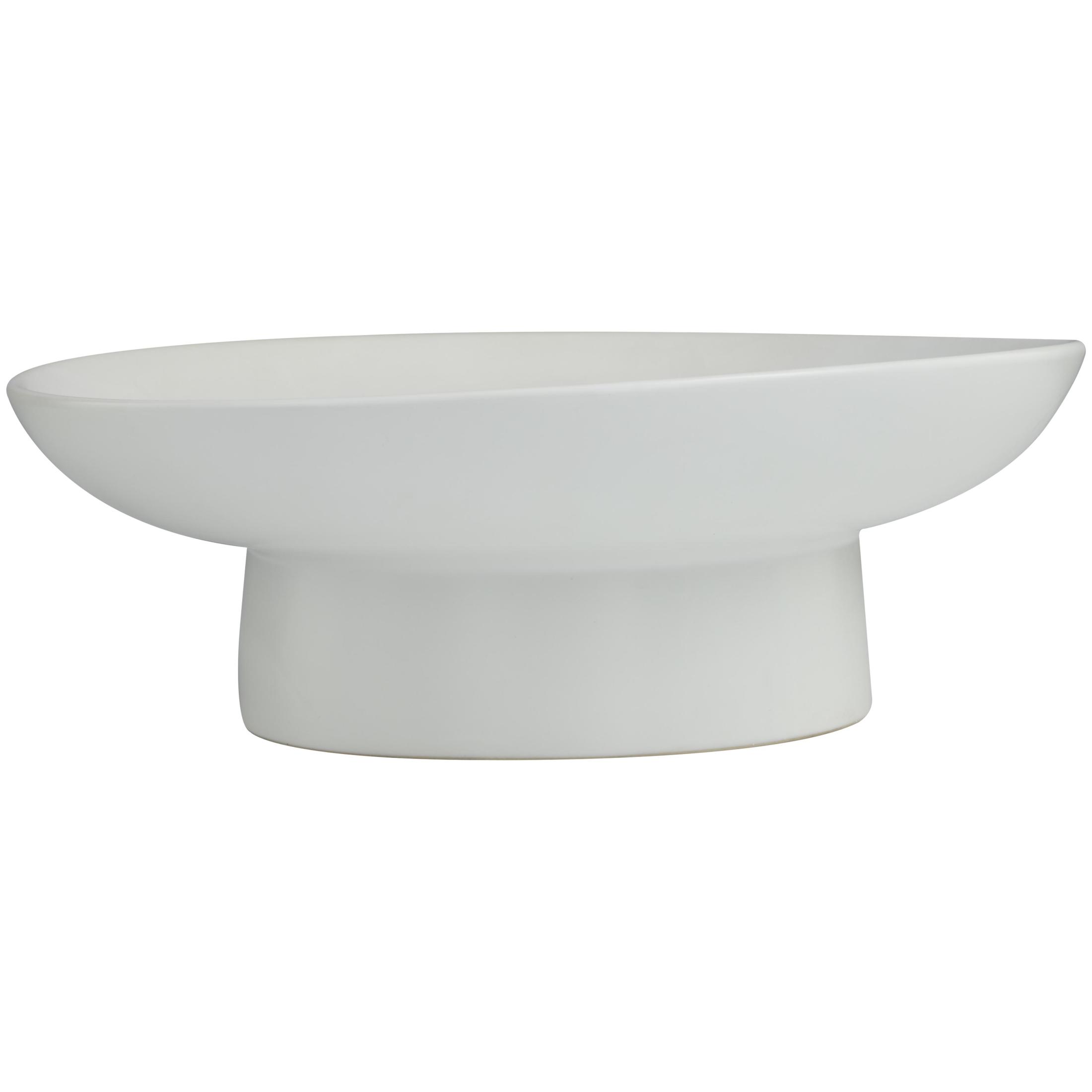 DecMode 16" Round Wide White Ceramic Decorative Bowl with Elevated Base