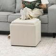 thumbnail image 4 of Adeco 17.7" Storage Ottoman, Small  Square Cotton Linen Coffee Table Cube Foot Rest Stool, Upholstered Vanity Chair Seat for Living Room, Entryway, Bedroom Dorm and Kids Room (White with Tray), 4 of 9