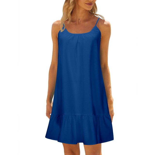 Robe de Plage pour Femme Couleur Unie Sans Manches Dos Nu Camisole Mini de Plage