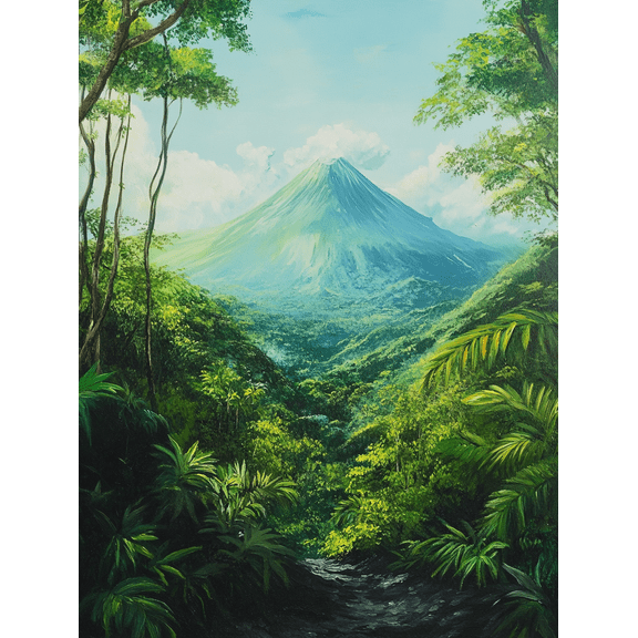 Tropical Volcano Landscape Canvas Print/Wall Art，Suitable for Living Room，Office，Bathroom，Hotel Decoration