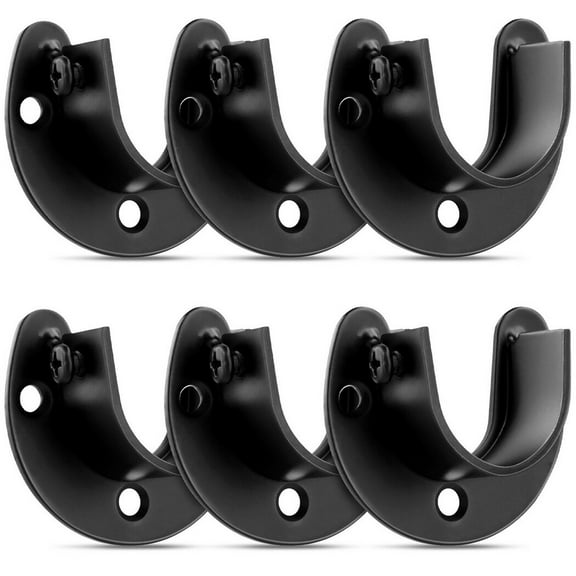 Closet Rod Bracket, 6PCS Stainless Steel Closet Rod Support Holder, U Shape Curtain Rod Socket End Support for Closet Shower Window Curtain Rod, 1" Diameter