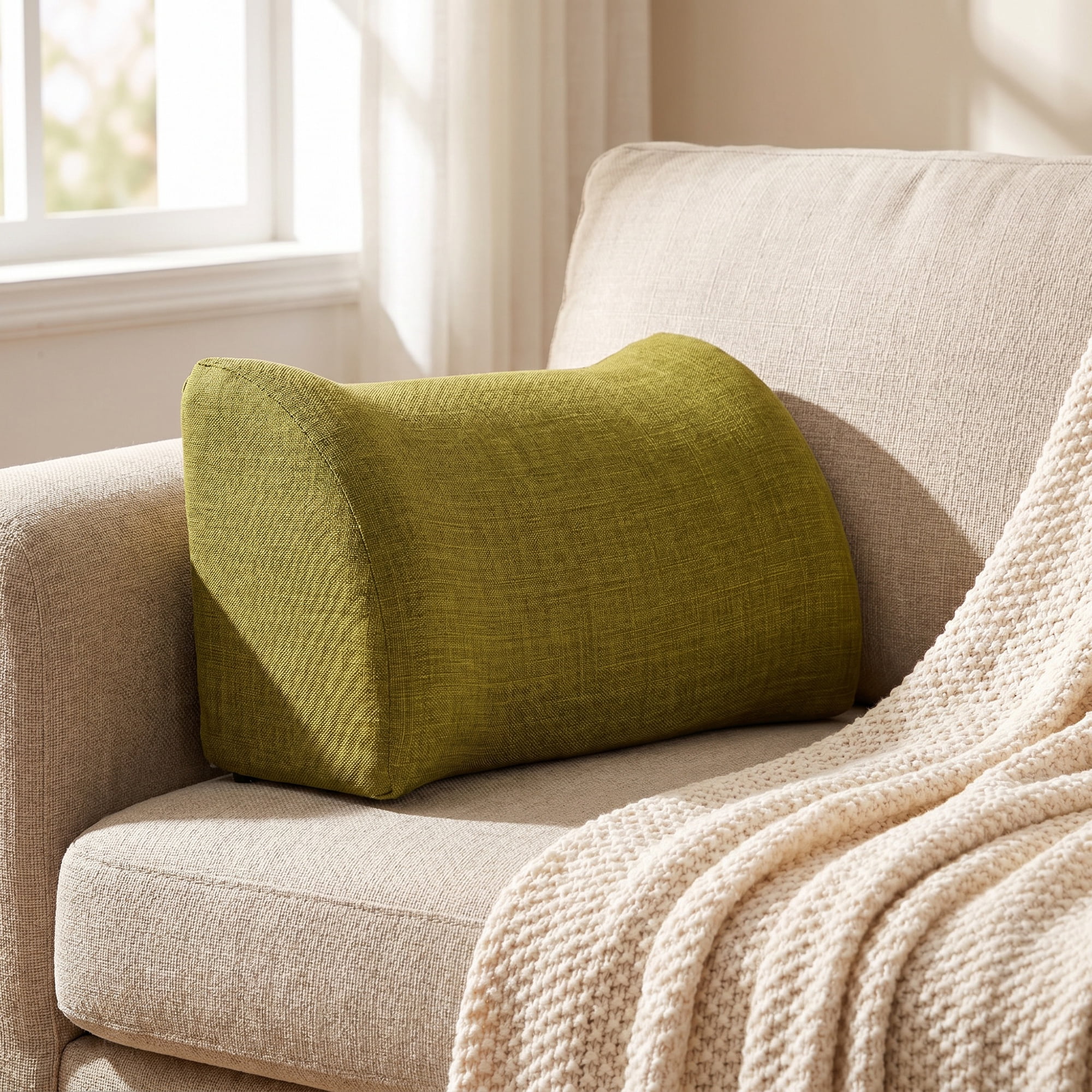 Unique Bargains Lumbar Support Pillow Cotton Back Support Green 17.7" x 7.5" x 11"