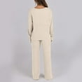 thumbnail image 4 of ManxiVoo Women's Ribbed Knit Two Piece Lounge Set Long Sleeve Comfortable Casual Sportswear Coordinated Loungewear Outfit L Size Beige, 4 of 5