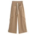 thumbnail image 1 of Gibobby Pantalones de trabajo para hombre Mujer Cintura Alta Otoño E Invierno Cinturón Elástico Cuerda Suelta Bolsillo Grande Pantalones De Pierna Ancha Pierna Recta (Caqui,M), 1 of 2