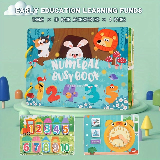QJUHUNG Quiet Book Children‘s Early Education Enlightenment Sticker Busy Book General Knowledge Cognitive Puzzle Book Toy