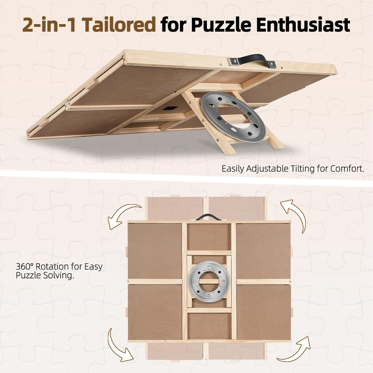 2000 Pieces 2-in-1 Tilting & Rotating Puzzle Board for Adults Gifts, Wooden Jigsaw Puzzle Table with 4 Drawers, 28.5" x 40.1" Portable Board with Lazy Susan and Cover