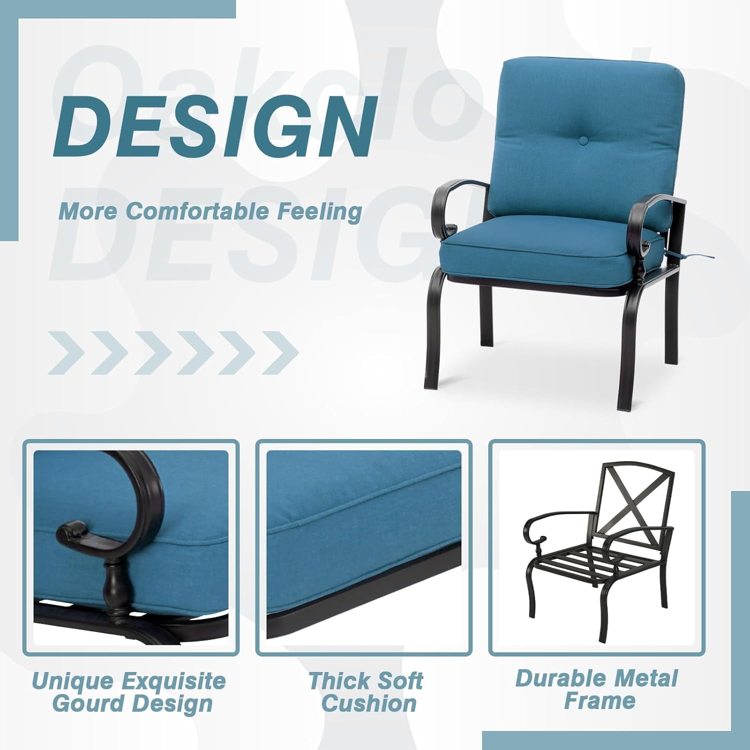 SOLAURA Outdoor Patio Metal Dining Chairs Set of 2 with Peacock Blue Cushions