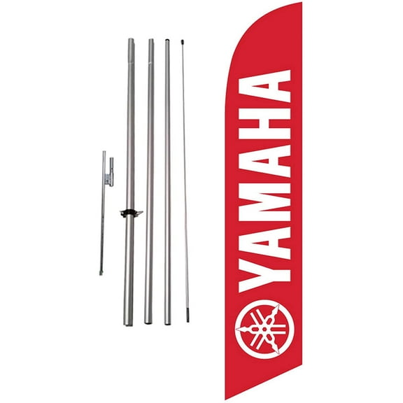 Advertising Feather Banner Swooper Flag Sign with Flag Pole Kit and Ground Stake, Red, Compatible with Yamaha Motorcyles Authorized Dealer Lots