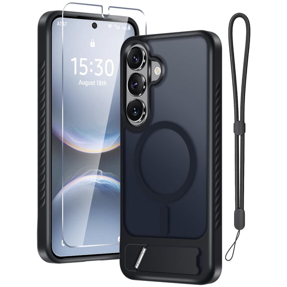 Dteck for Samsung Galaxy S26  Case with Screen Protector   Lanyard Wrist Strap, Fit for MagSafe, Translucent Matte Rugged Phone Cover with Kickstand,Black