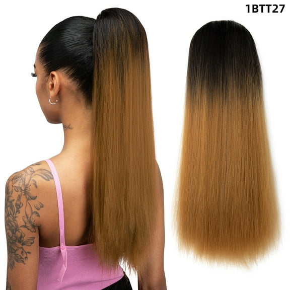 XmhyTop 20" Silky Straight Ponytail Extension, Adjustable Drawstring & Clip-In Dual Fastening, Natural-Looking Soft Synthetic Hair, Heat Resistant Fake Hair Pony for Easy Styling，F