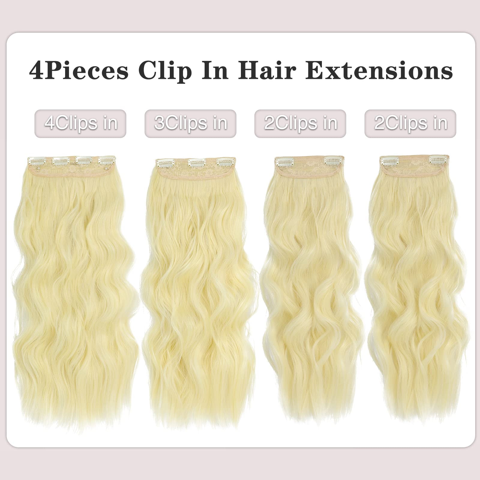 Clip in Hair Extensions - 4Pcs Thick Double Weft Hair 20 Inch Hair Extensions for Women Clip in, Bleach Blonde Extensions Clip ins