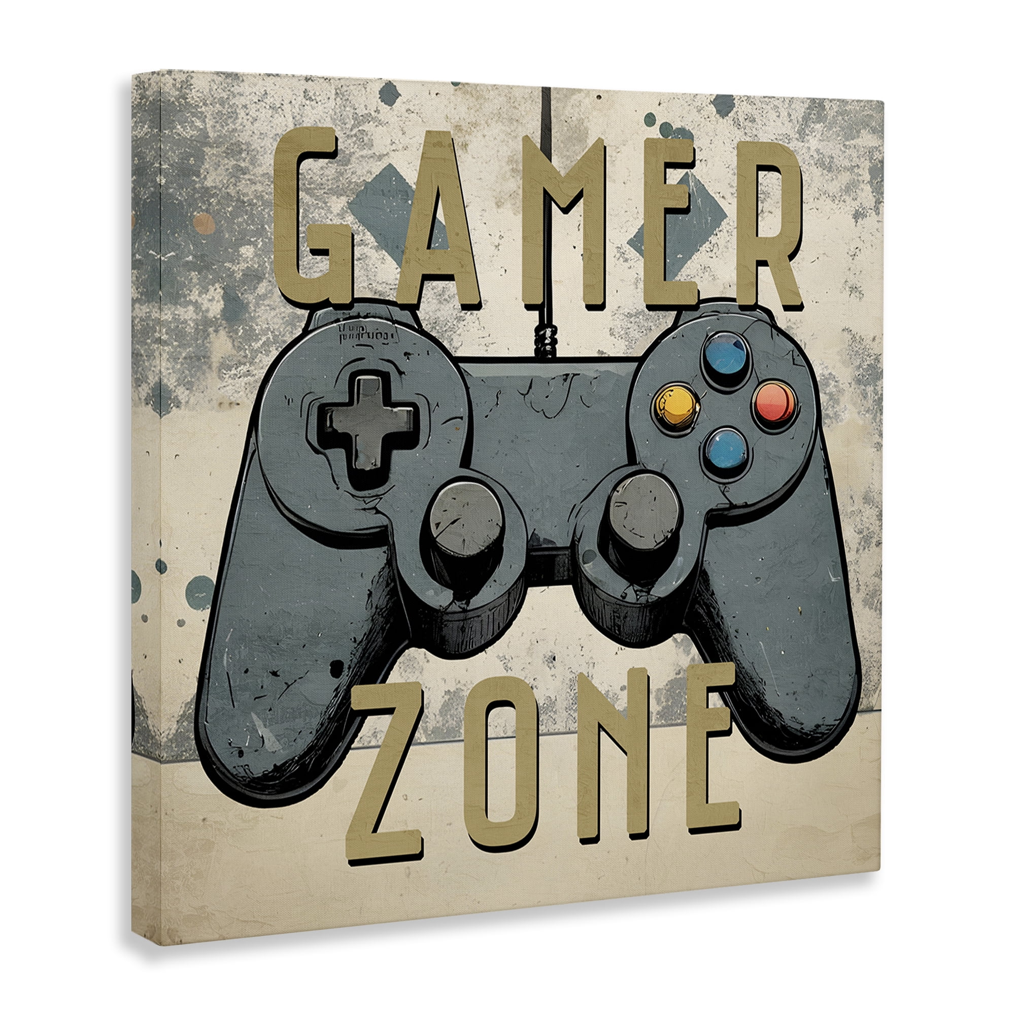 Stupell Industries Vintage Gamer Zone Entertainment Painting Wrapped Canvas Art Print Wall Art, 17 x 17